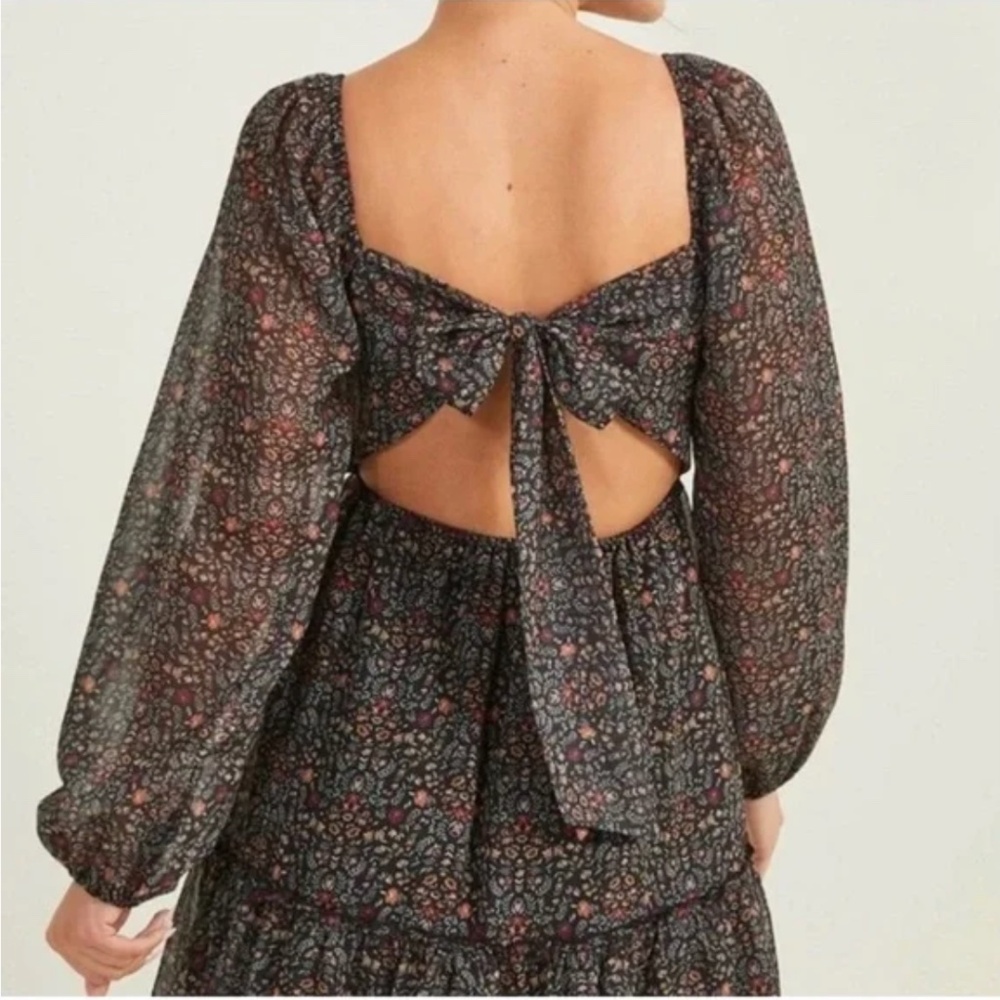 EUC Altar'd State Black & rust floral mini dress XS